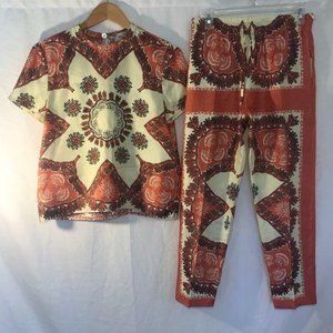 Valentino Matching Print Silk Top and Pants Set